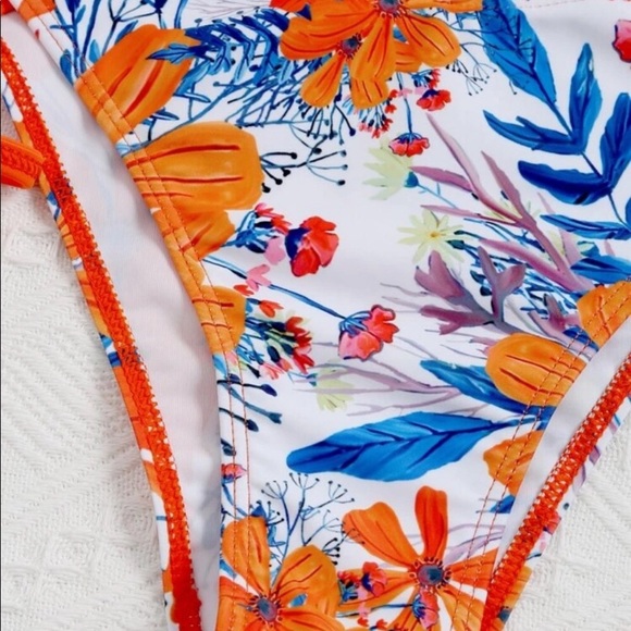 Orange Floral Tue Detail Bikini - Picture 5 of 5